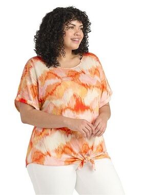 NWT Ab Studio tie front cuffed sleeve top size 3X